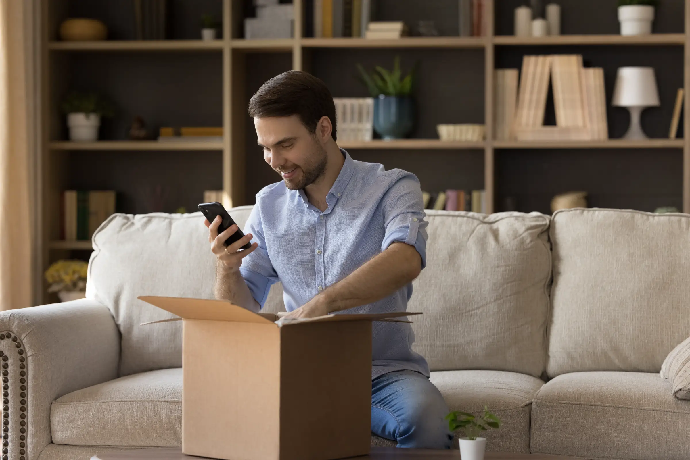 Customer opening a package with alignment from Legacy CPG logistics