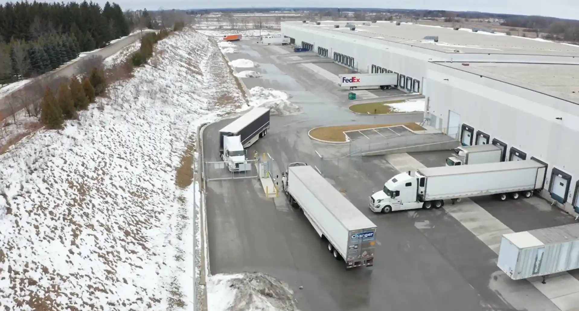 Domain yard aerial view with legacy warehouse