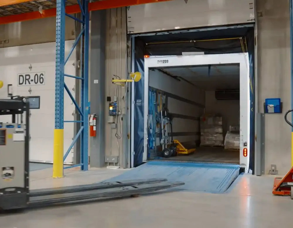 A loading dock for a ground freight truck.
