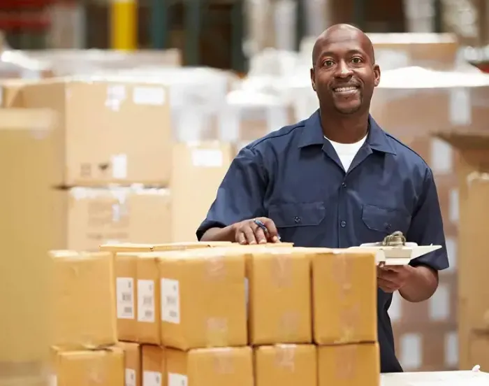 Man working in warehouse with boxes