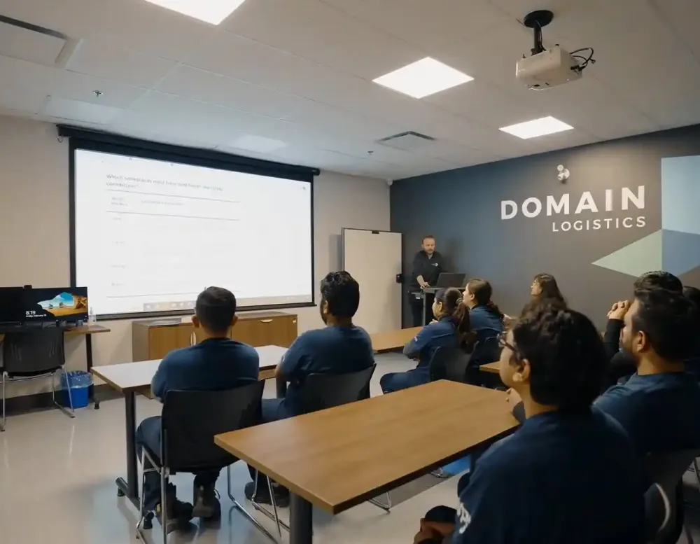 Workers being trained in a meeting room.